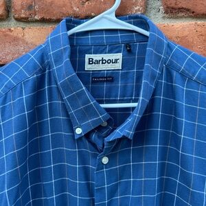 Barbour Blue Check Men's Lightweight Flannel Button Down Shirt Tailored Fit XXL